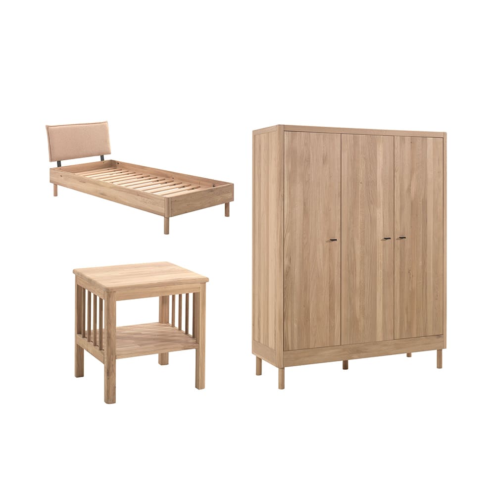 Vipack - Forrest - 3-Piece Bedroom Set - Bouclé Bed + 3-Door Wardrobe - Oak - 90 x 200 cm