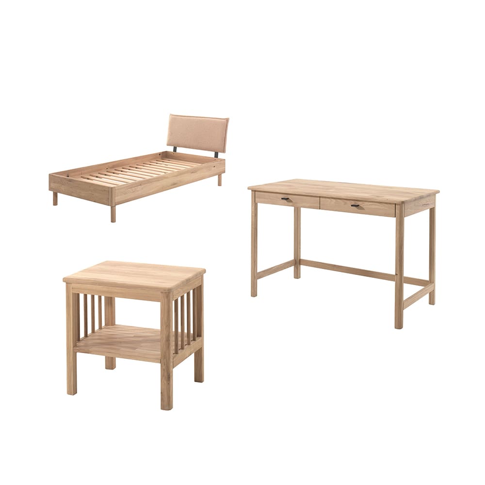 Vipack - Forrest - 3-Piece Bedroom Set - Bouclé Bed + Desk - Oak - 90 x 200 cm