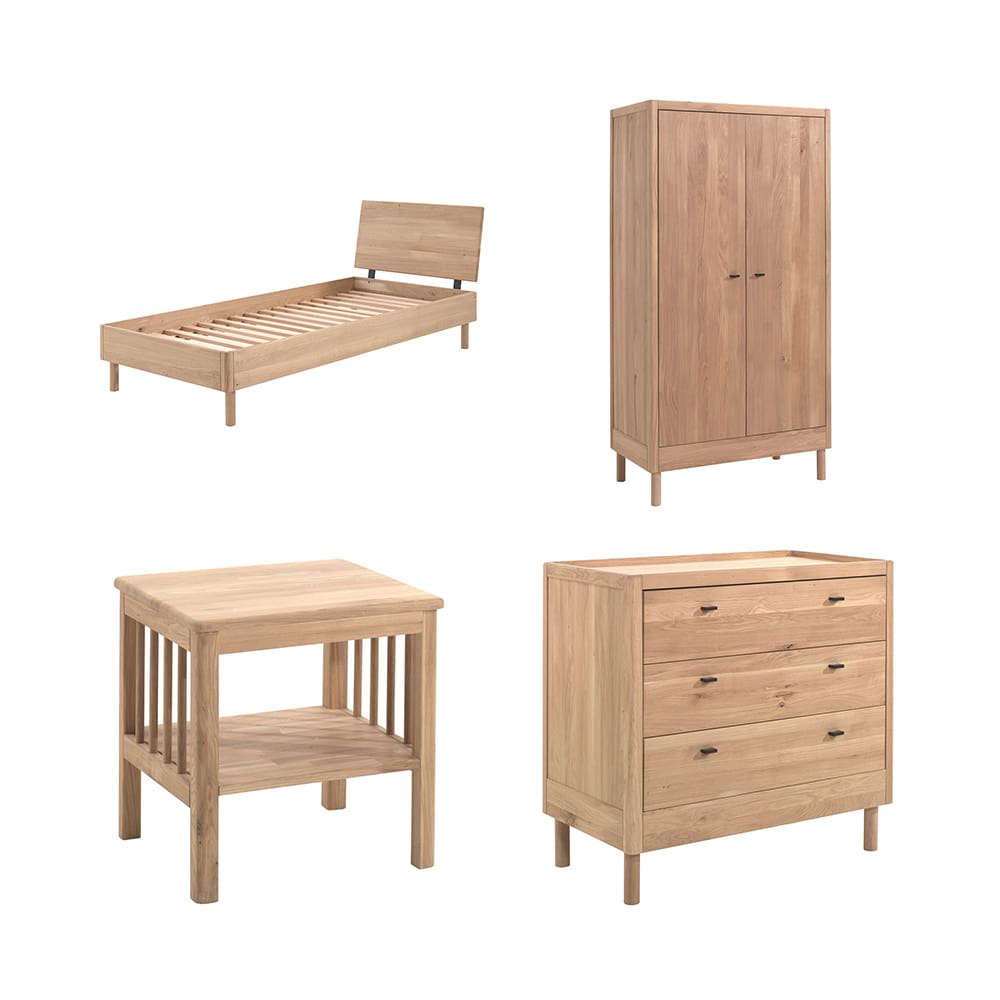 Vipack - Forrest - 4-Teiliges Schlafzimmer-Set - 2-Türiger Kleiderschrank + Kommode Mit 3 Schubladen - Eiche - 90 x 200 cm