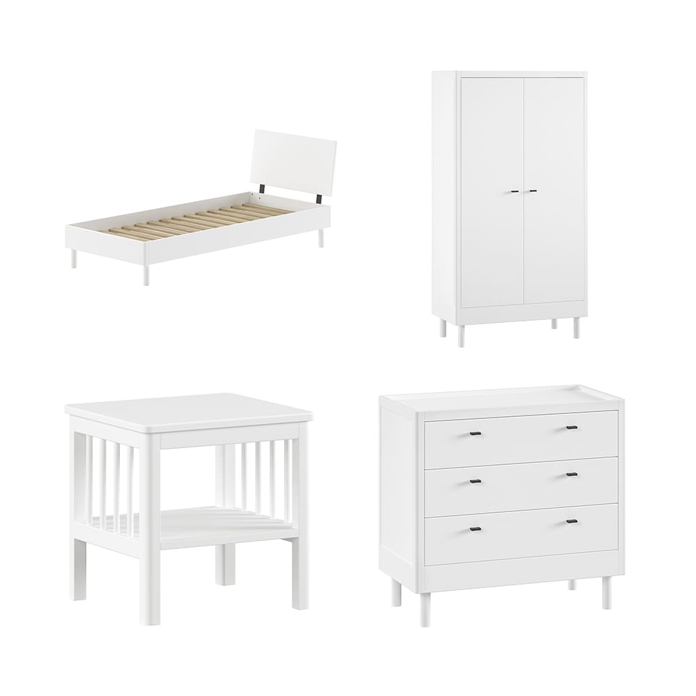 Vipack - Forrest - 4-Piece Bedroom Set - 2-Door Wardrobe + 3-Drawer Chest - White Beech - 90 x 200 cm