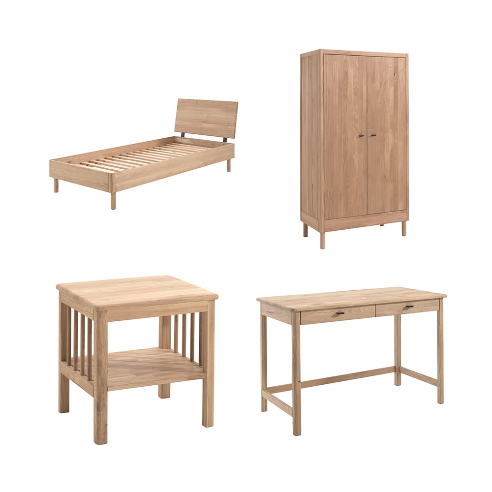 Vipack - Forrest - 4-Piece Bedroom Set - 2-Door Wardrobe + Desk - Oak - 90 x 200 cm