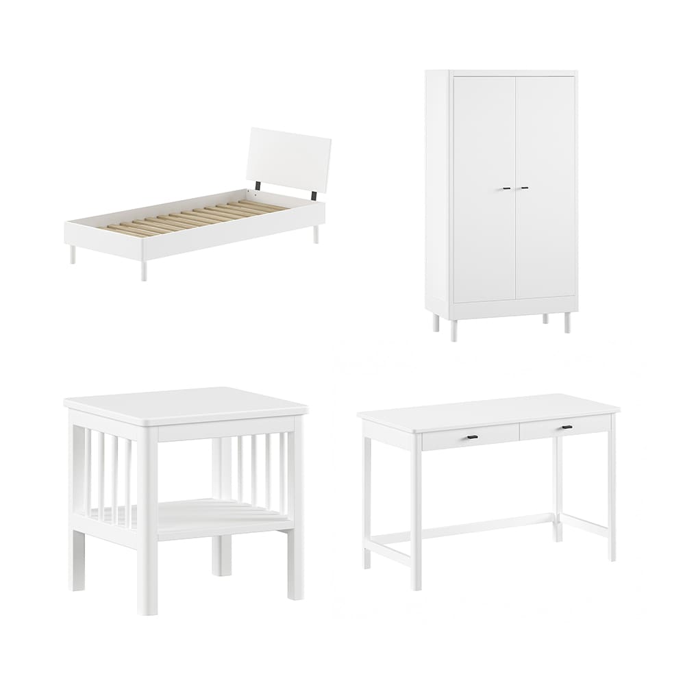 Vipack - Forrest - 4-Piece Bedroom Set - 2-Door Wardrobe + Desk - White Beech - 90 x 200 cm