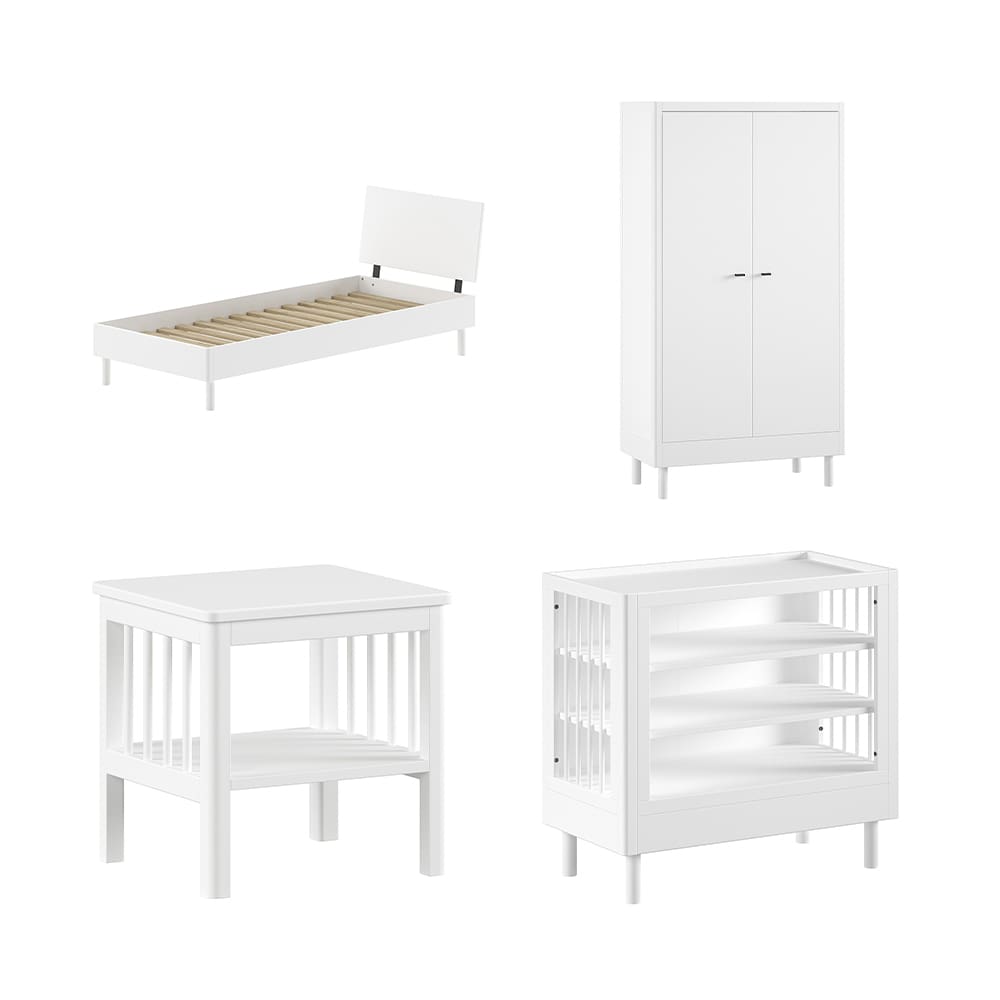 Vipack - Forrest - 4-Piece Bedroom Set - 2-Door Wardrobe + Changing Table - White Beech - 90 x 200 cm