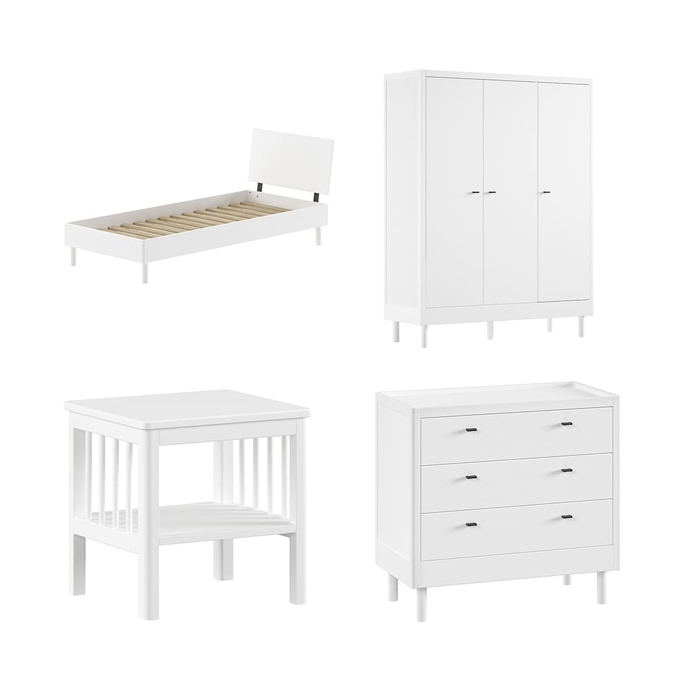 Vipack - Forrest - 4-Piece Bedroom Set - 3-Door Wardrobe + 3-Drawer Chest - White Beech - 90 x 200 cm