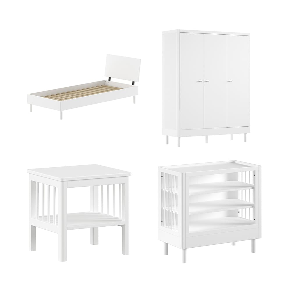 Vipack - Forrest - 4-Piece Bedroom Set - 3-Door Wardrobe + Changing Table - White Beech - 90 x 200 cm