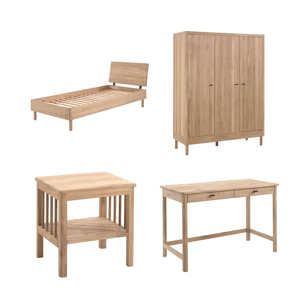 Vipack - Forrest - 4-Piece Bedroom Set - 3-Door Wardrobe + Desk - Oak - 90 x 200 cm