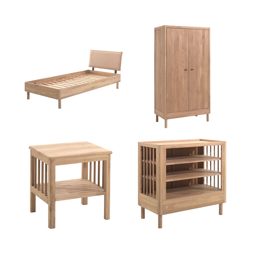 Vipack - Forrest - 4-Piece Bedroom Set - Bouclé Bed + Changing Table - Oak - 90 x 200 cm