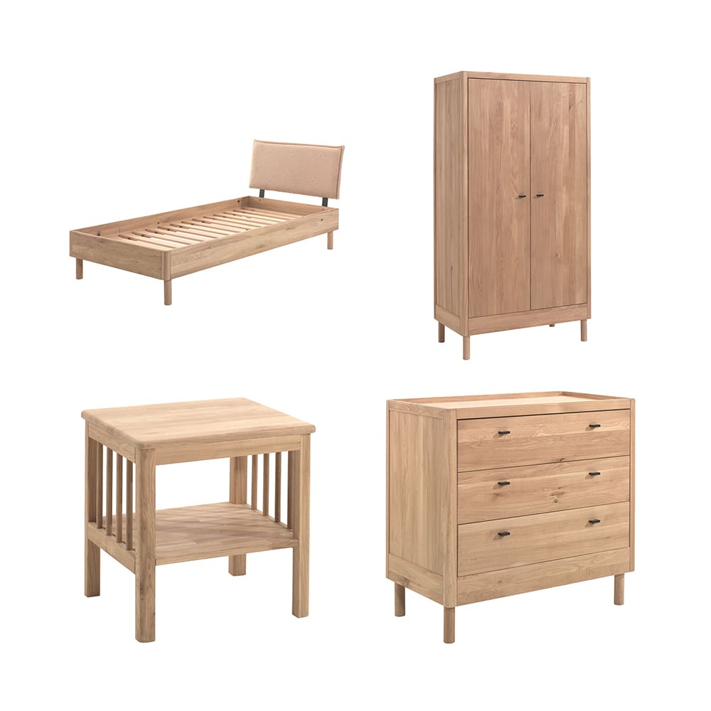 Vipack - Forrest - 4-Piece Bedroom Set - Bouclé Bed + 3-Drawer Chest - Oak - 90 x 200 cm